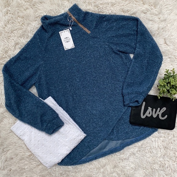 LaMode Fleece Zip Neck Pullover 💗 Blue - Picture 2 of 15